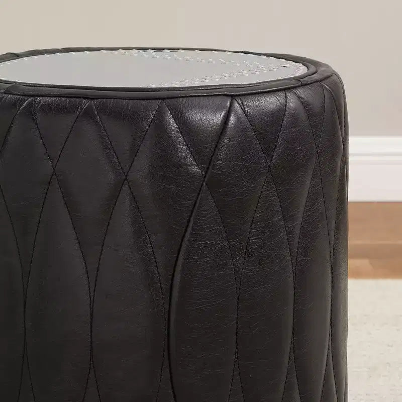 Industrial Genuine Leather & Aluminum Multi-Functional Ottoman