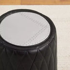 Pouf Multifunzionale Industriale in Vera Pelle e Alluminio