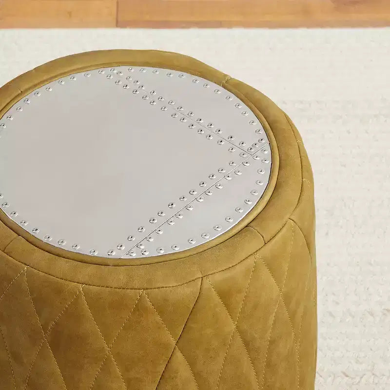 Pouf Multifunzionale Industriale in Vera Pelle e Alluminio