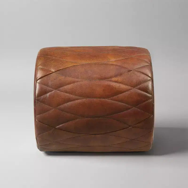 Industrial Genuine Leather & Aluminum Multi-Functional Ottoman