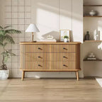 6 Drawer Dresser for Bedroom, Chests of Double Drawers, Boho Wooden Dresser with Black Handles, Beside Table for Closet, Living Room