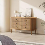 6 Drawer Dresser for Bedroom, Chests of Double Drawers, Boho Wooden Dresser with Black Handles, Beside Table for Closet, Living Room
