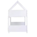 Litera de piso twin sobre twin con cabeceros y piecero para niños y adolescentes, estructura de litera en forma de casa de madera con barandilla y escalera