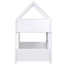 Litera de piso twin sobre twin con cabeceros y piecero para niños y adolescentes, estructura de litera en forma de casa de madera con barandilla y escalera