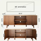 Curved Edge TV Stand Walnut Finish Media Console for 65 Inch TV Modern Fluted Door Credenza with Storage Mid Century Living Room Furniture