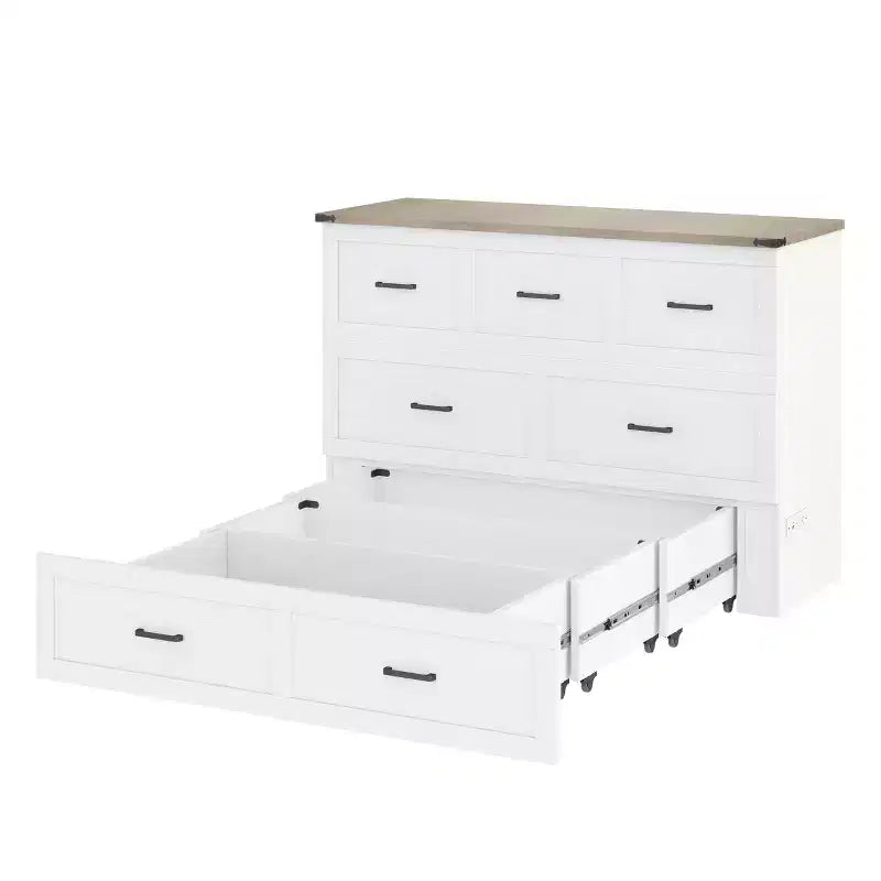 Queen-Size faltbares Plattformbett mit Schrank und Ladestation – Aufbewahrung, Gästezimmer, Weiß