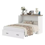 Queen-Size faltbares Plattformbett mit Schrank und Ladestation – Aufbewahrung, Gästezimmer, Weiß