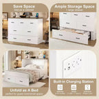 Queen-Size faltbares Plattformbett mit Schrank und Ladestation – Aufbewahrung, Gästezimmer, Weiß