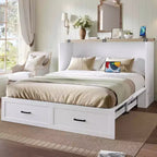 Queen-Size faltbares Plattformbett mit Schrank und Ladestation – Aufbewahrung, Gästezimmer, Weiß