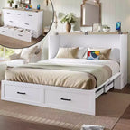 Queen-Size faltbares Plattformbett mit Schrank und Ladestation – Aufbewahrung, Gästezimmer, Weiß