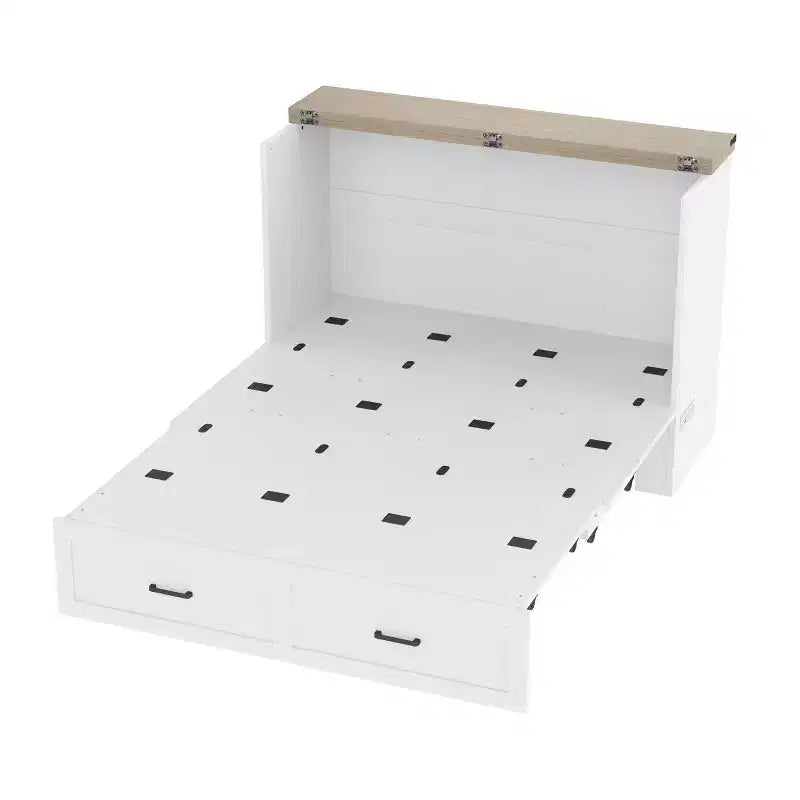 Queen-Size faltbares Plattformbett mit Schrank und Ladestation – Aufbewahrung, Gästezimmer, Weiß