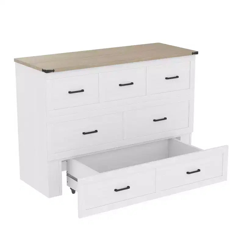 Queen-Size faltbares Plattformbett mit Schrank und Ladestation – Aufbewahrung, Gästezimmer, Weiß