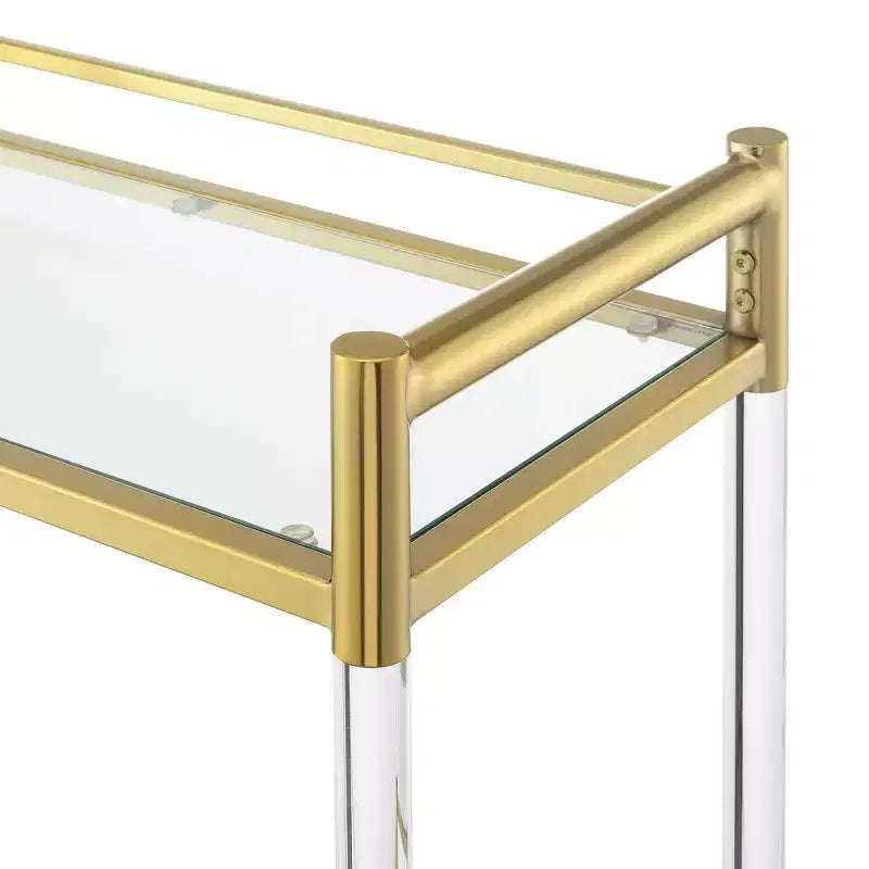 2-Tier Acrylic Glass Bar Cart – Gold Frame, Tempered Shelves & Swivel Wheels