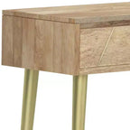 Naturholz Konsolentisch – Mid-Century Modern, geometrische Messingintarsie, Aufbewahrung