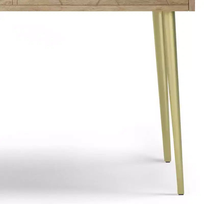 Naturholz Konsolentisch – Mid-Century Modern, geometrische Messingintarsie, Aufbewahrung