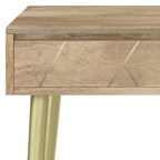 Naturholz Konsolentisch – Mid-Century Modern, geometrische Messingintarsie, Aufbewahrung