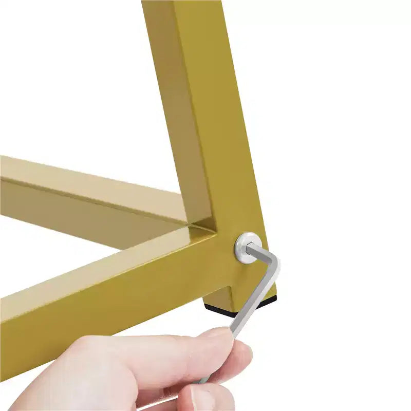 Mesa de centro moderna de vidrio templado con estante abierto – marco dorado, sala