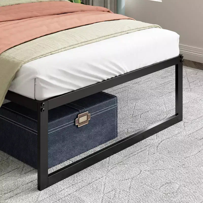 14" Metal Platform Bed Frame – Sturdy Steel, No Box Spring Needed, Black